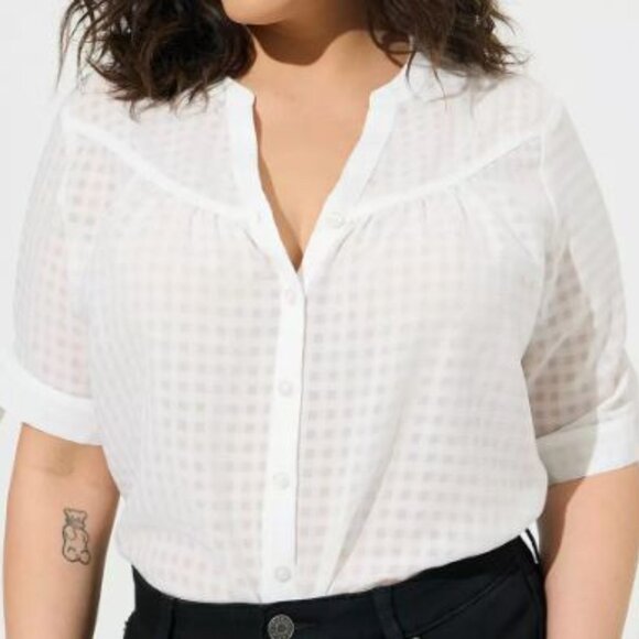 Torrid 2x Window Pane Button Front Tie Sleeve Top - Picture 3 of 3
